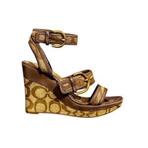 COACH Maralee Brown Signature Ankle Strap Wedge Sandal Size 5.5B